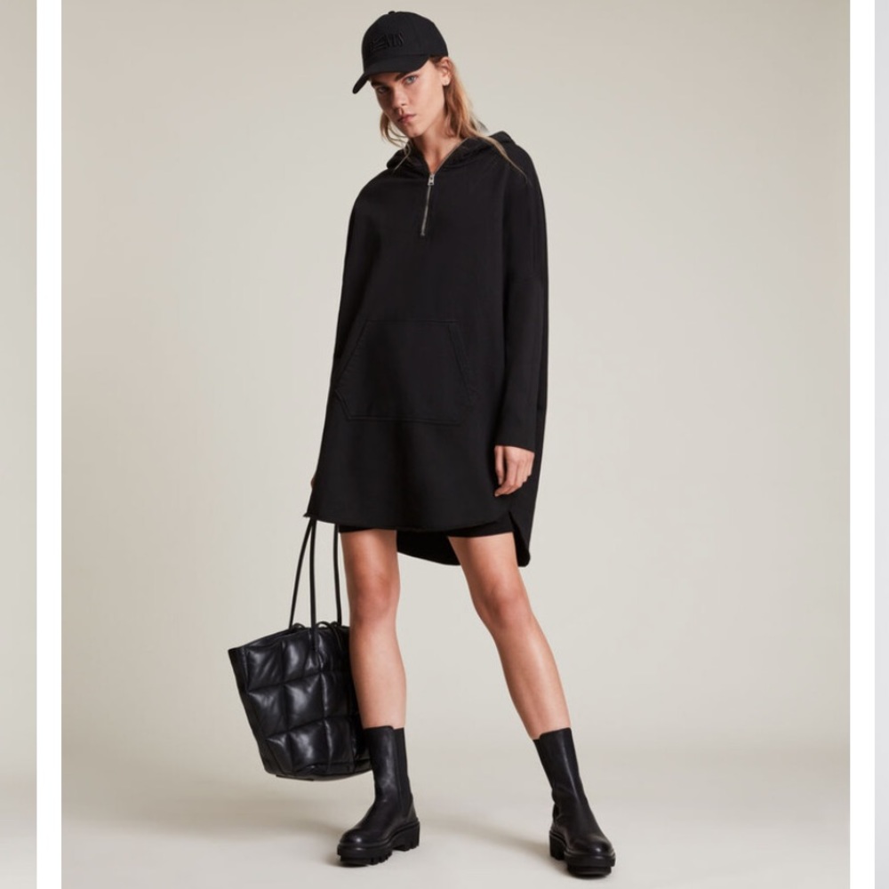 All Saints Xonda hoodie dress in black